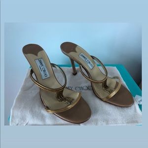 Jimmy Choo 37.5  gold/ tan